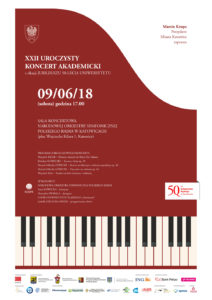 Afisz uroczystego koncertu akademickiego jubileuszu 50-lecia Uniwersytetu Śląskiego