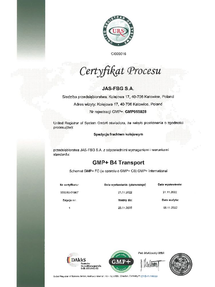 Certyfikat GMP+ B4 2022 Katowice