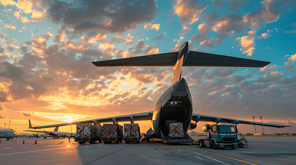 Dokumenty w&nbsp;transporcie lotniczym - samolot cargo w&nbsp;trakcie załadunku